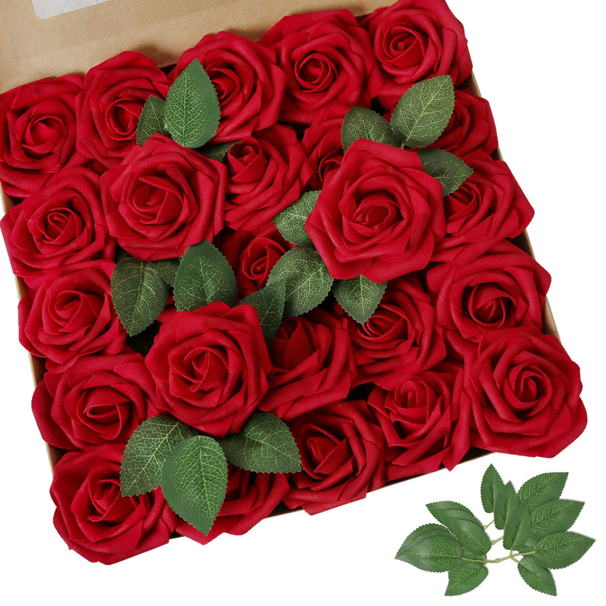 AmyHomie dark red rose wedding bouquet centerpiece with lifelike petals
