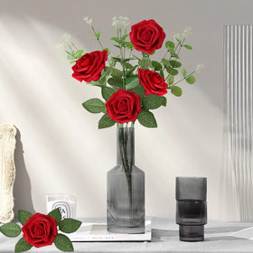 AmyHomie dark red roses with leaves for fullness and greenery