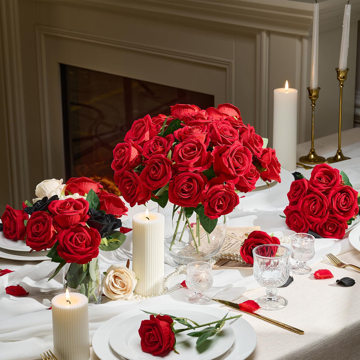 AmyHomie decorative roses enhance home decor with vibrant red color year round