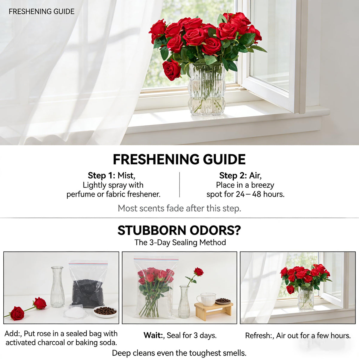 AmyHomie detailed artificial roses add natural looking foliage and texture to any arrangement