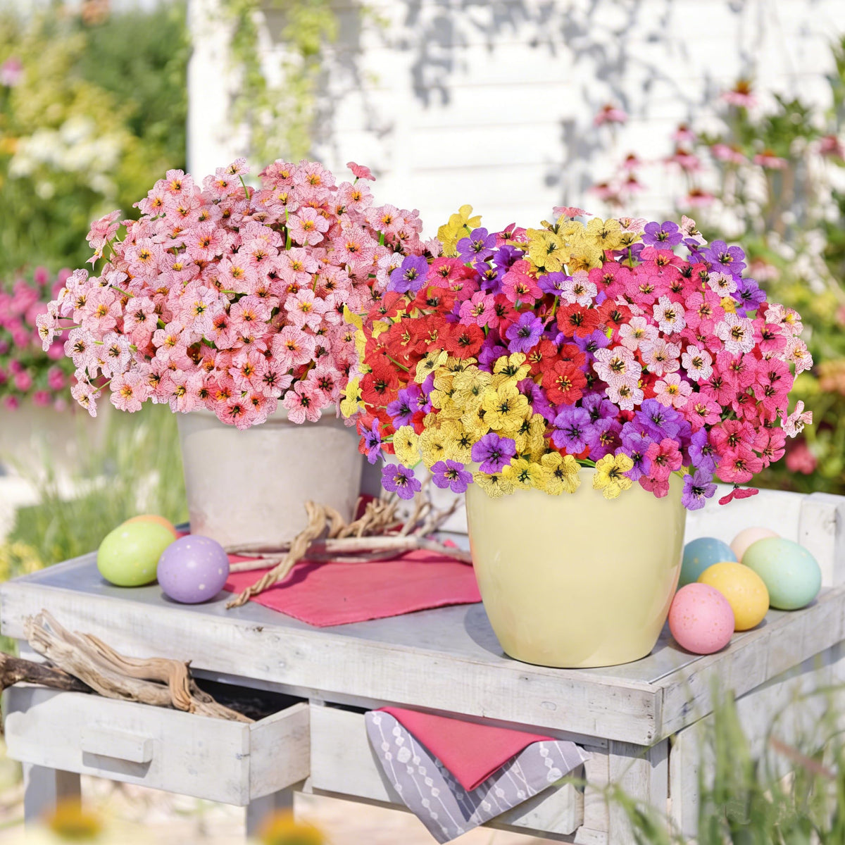 AmyHomie Forsythia branch pink outdoor decor with adjustable stems