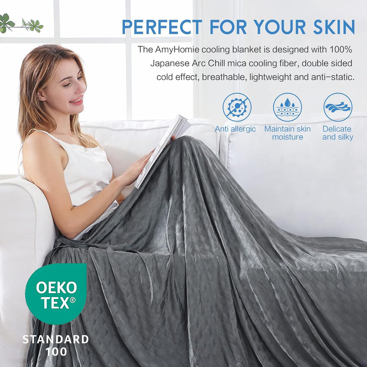 AmyHomie Q-Max cooling blanket highlights strong cooling performance for warm nights.