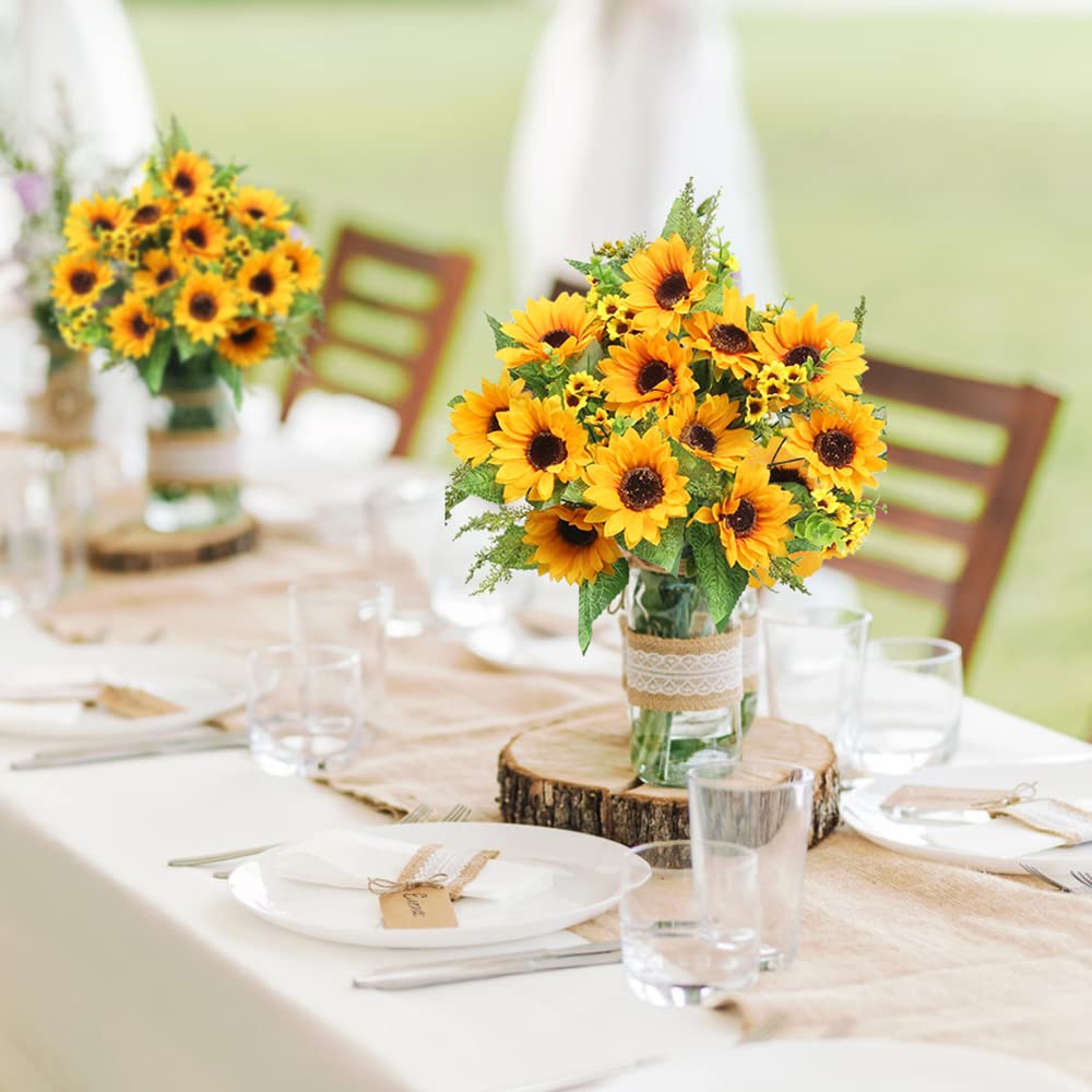 AmyHomie silk sunflowers with 14 large blooms create lifelike centerpieces