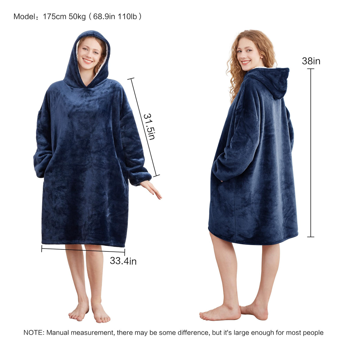 AmyHomie wearable blanket hoodie front pocket close-up for phones and snacks.