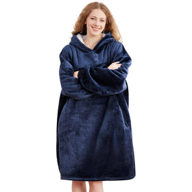 AmyHomie wearable blanket hoodie front view with oversized hood for cozy warmth.