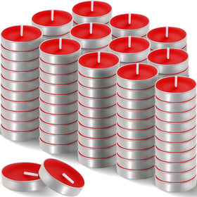 Amylove 200-pcs red tea lights providing a clean, smokeless glow for weddings and dinners