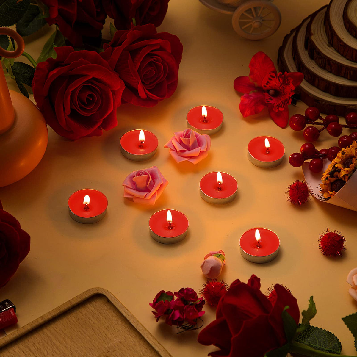 Amylove birthday party red tea lights add festive illumination and coziness