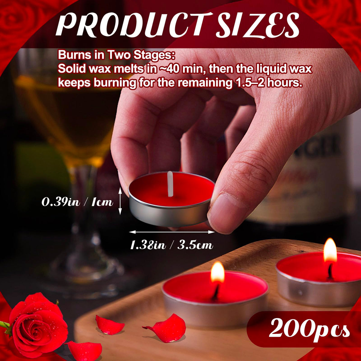 Amylove smokeless dripless tea lights delivering stable flame in red for romantic tables
