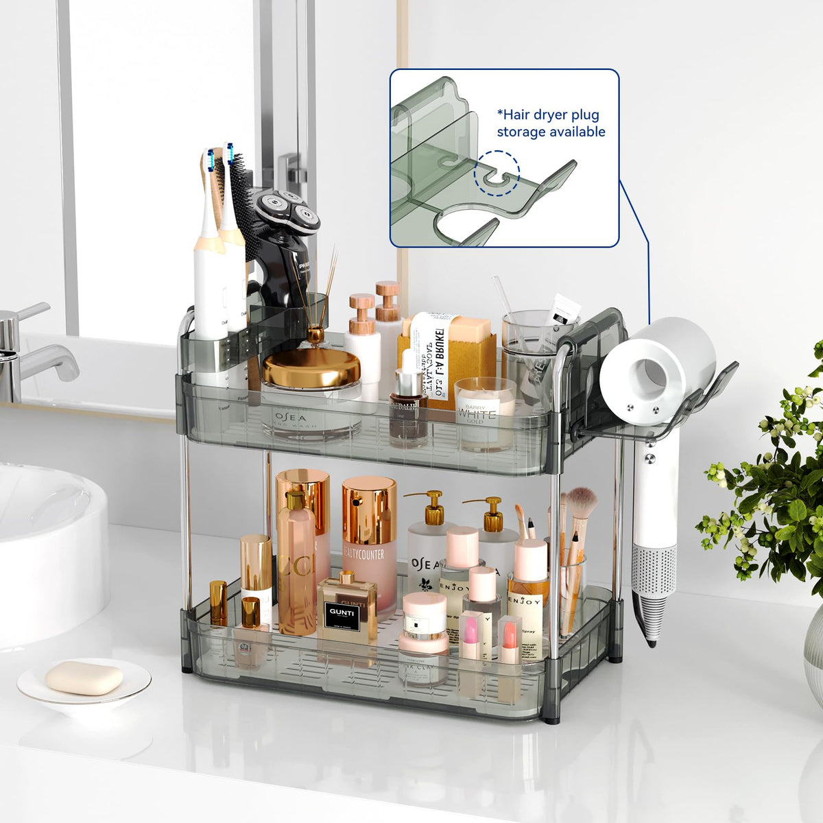 AmzAge spacious 12.5-inch by 8.5-inch tray offers more surface for cosmetics.