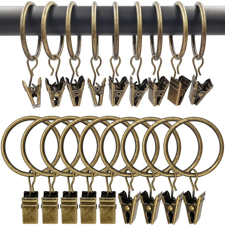 AMZSEVEN 100-pack bronze curtain rings with clips on display, ready to install.