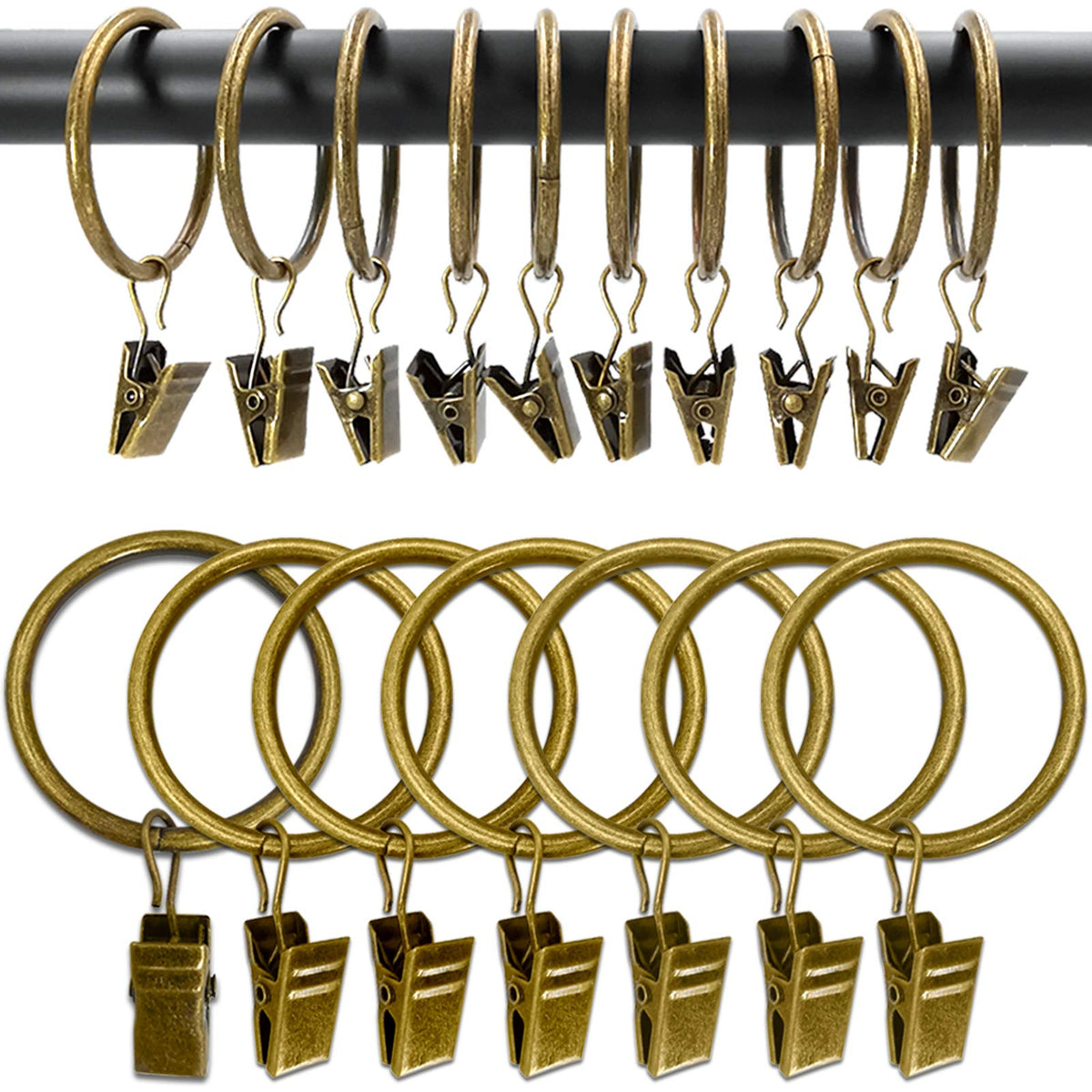 AMZSEVEN 100-pack curtain rings with clips for quick drapery setup