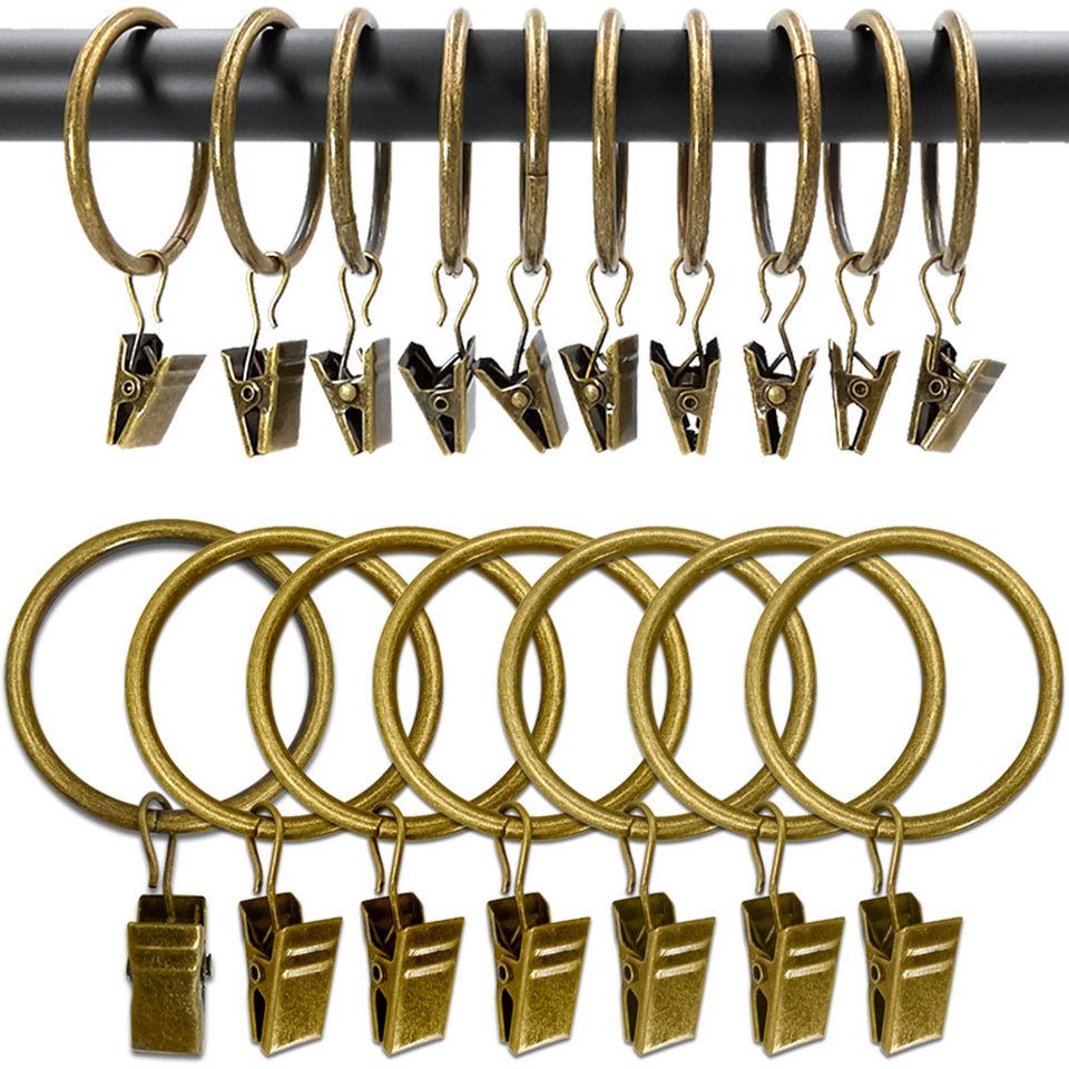 AMZSEVEN 100-pack curtain rings with clips for quick drapery setup