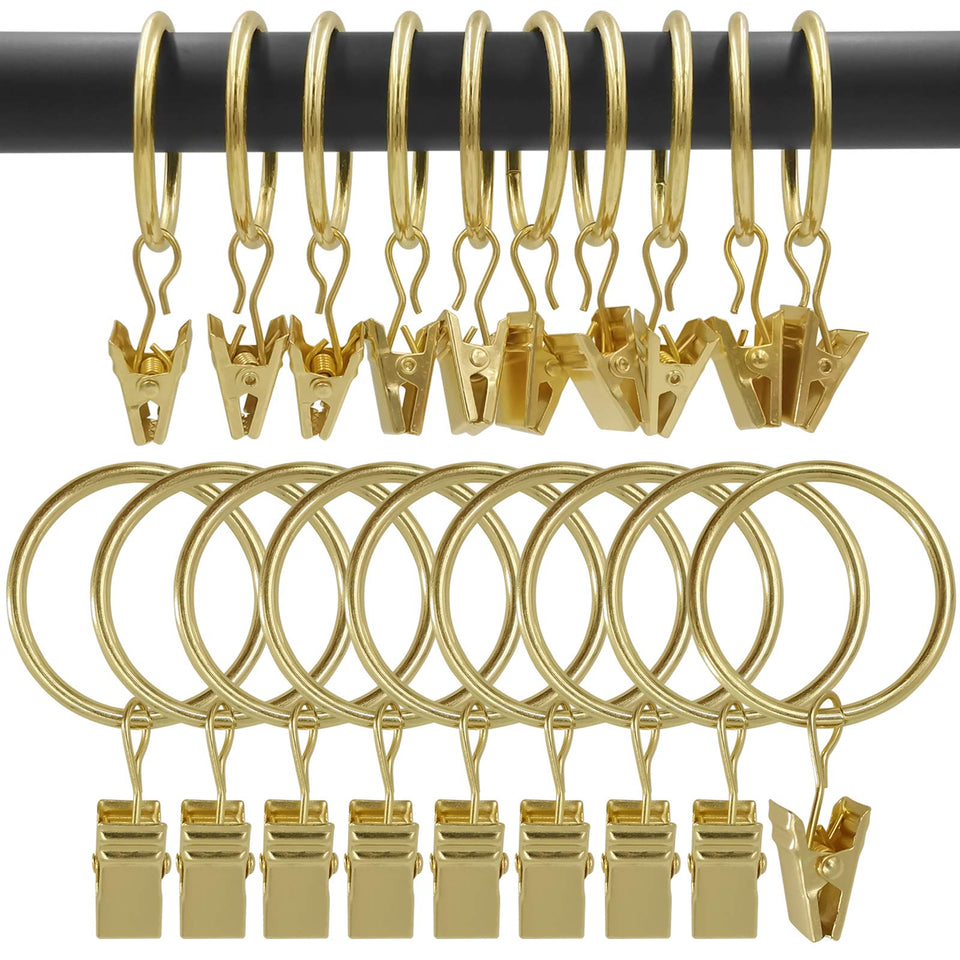 AMZSEVEN curtain rings with clips closeup gold finish and smooth glide