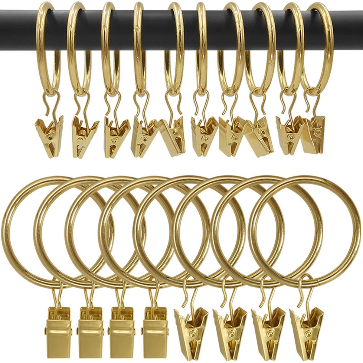 AMZSEVEN gold curtain rings with clips glide smoothly on rods