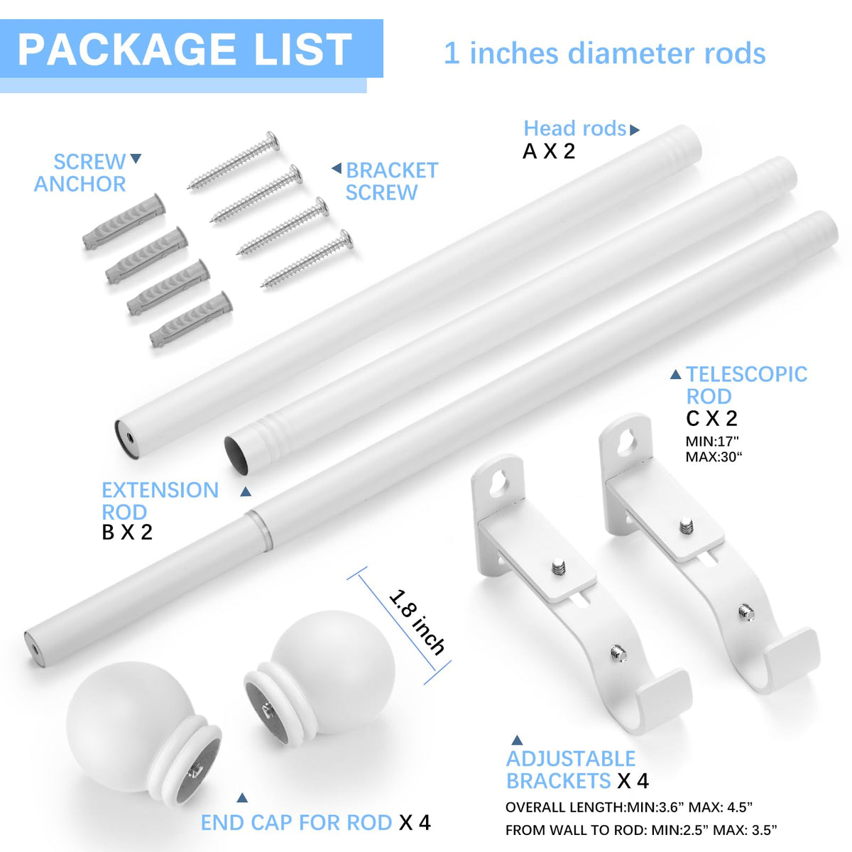 AMZSEVEN 1-inch diameter rod provides sturdy curtain support.