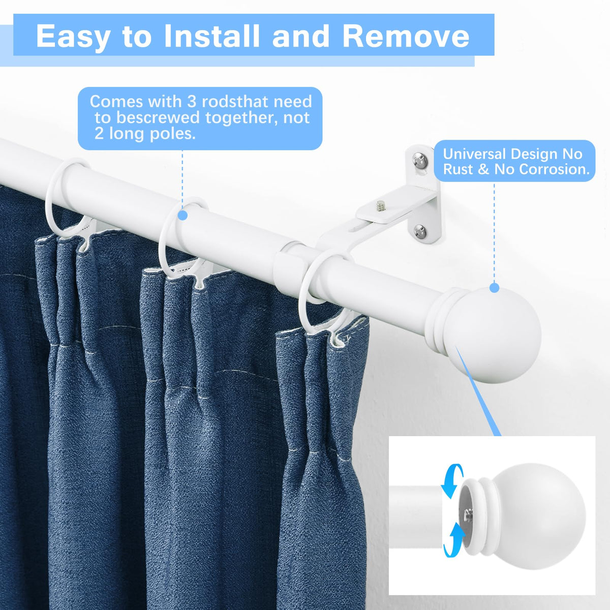 AMZSEVEN curtain rod with 60-inch max extends for larger windows.