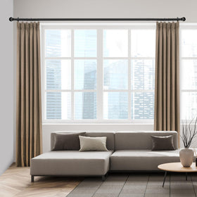 AMZSEVEN curtain rod features screw-together sections for custom lengths.