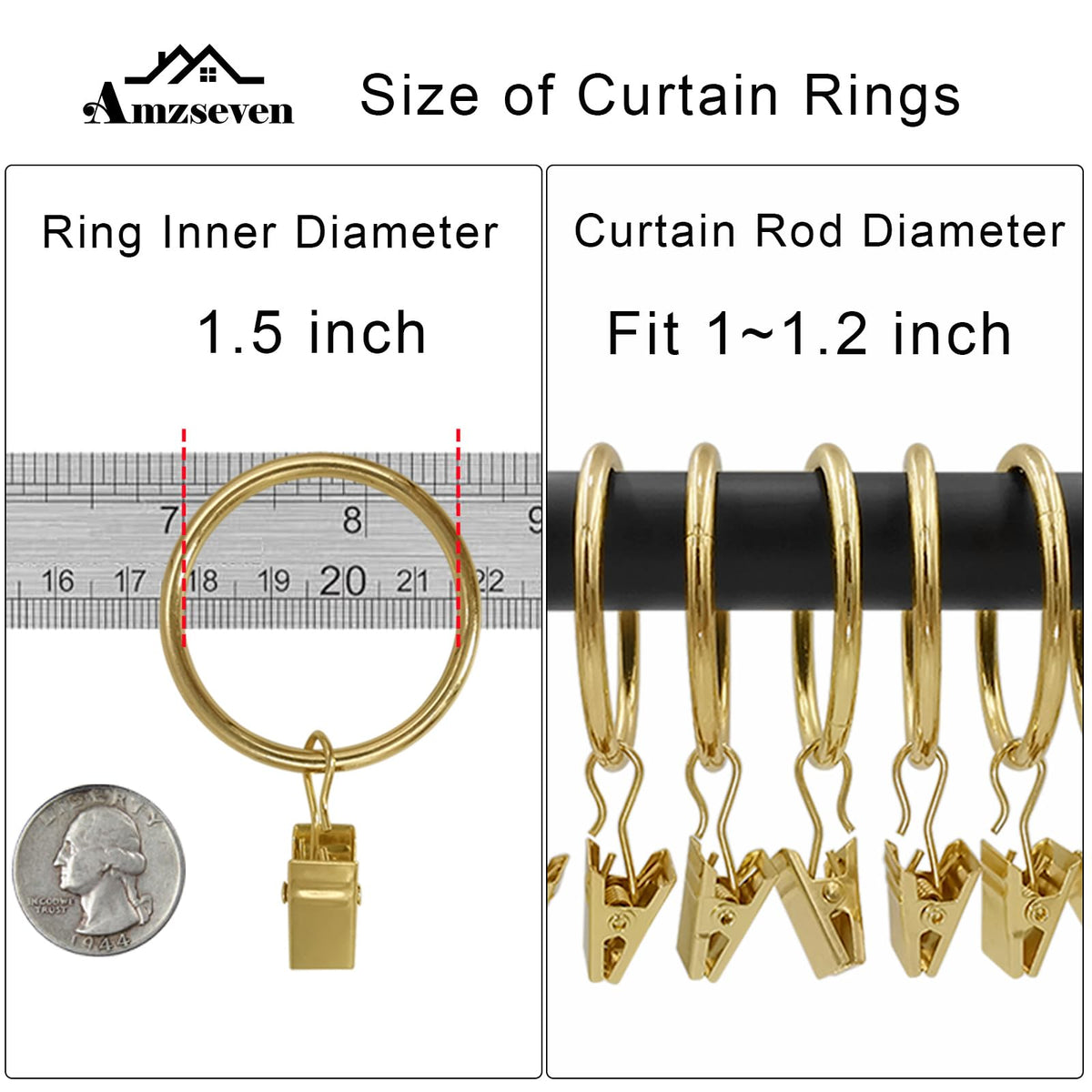 AMZSEVEN heavy duty curtain rings with clips hold drapery securely