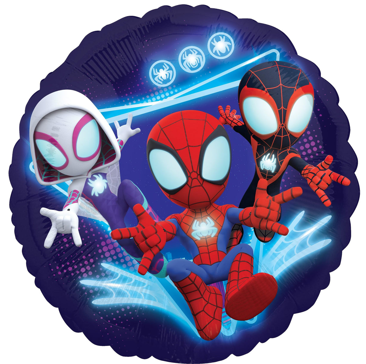Anagram Spidey 17in round foil balloon adds color and whimsy to party scenes