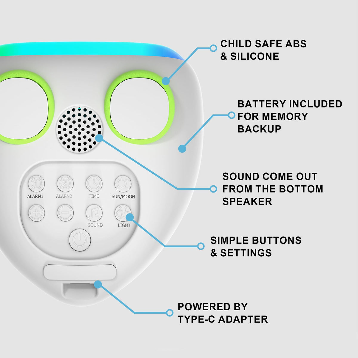 ANALOI white noise options help calm transitions before sleep
