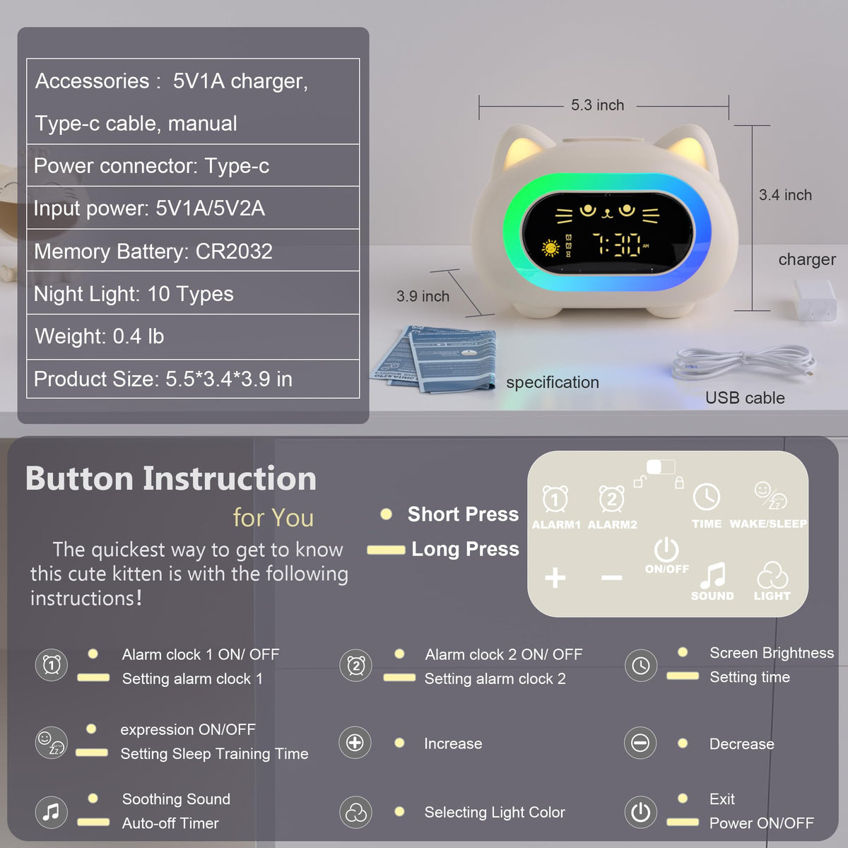 ANALOI alarm clock highlighting eye-protection soft glow