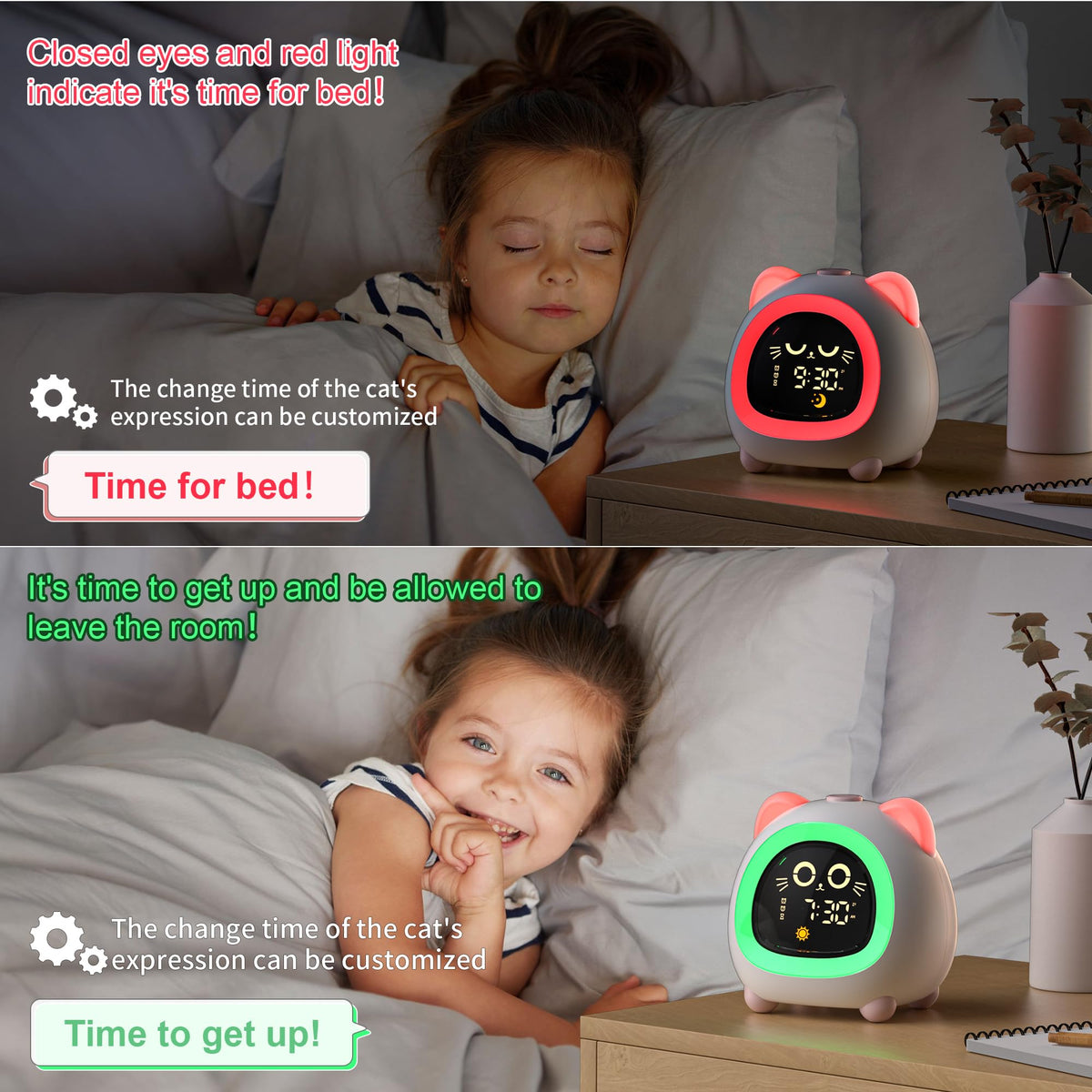 ANALOI kids alarm clock with green-red light for easy wake or sleep cues.