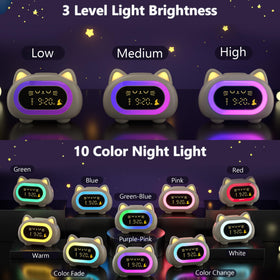 ANALOI cat alarm clock auto-off feature for calm nights