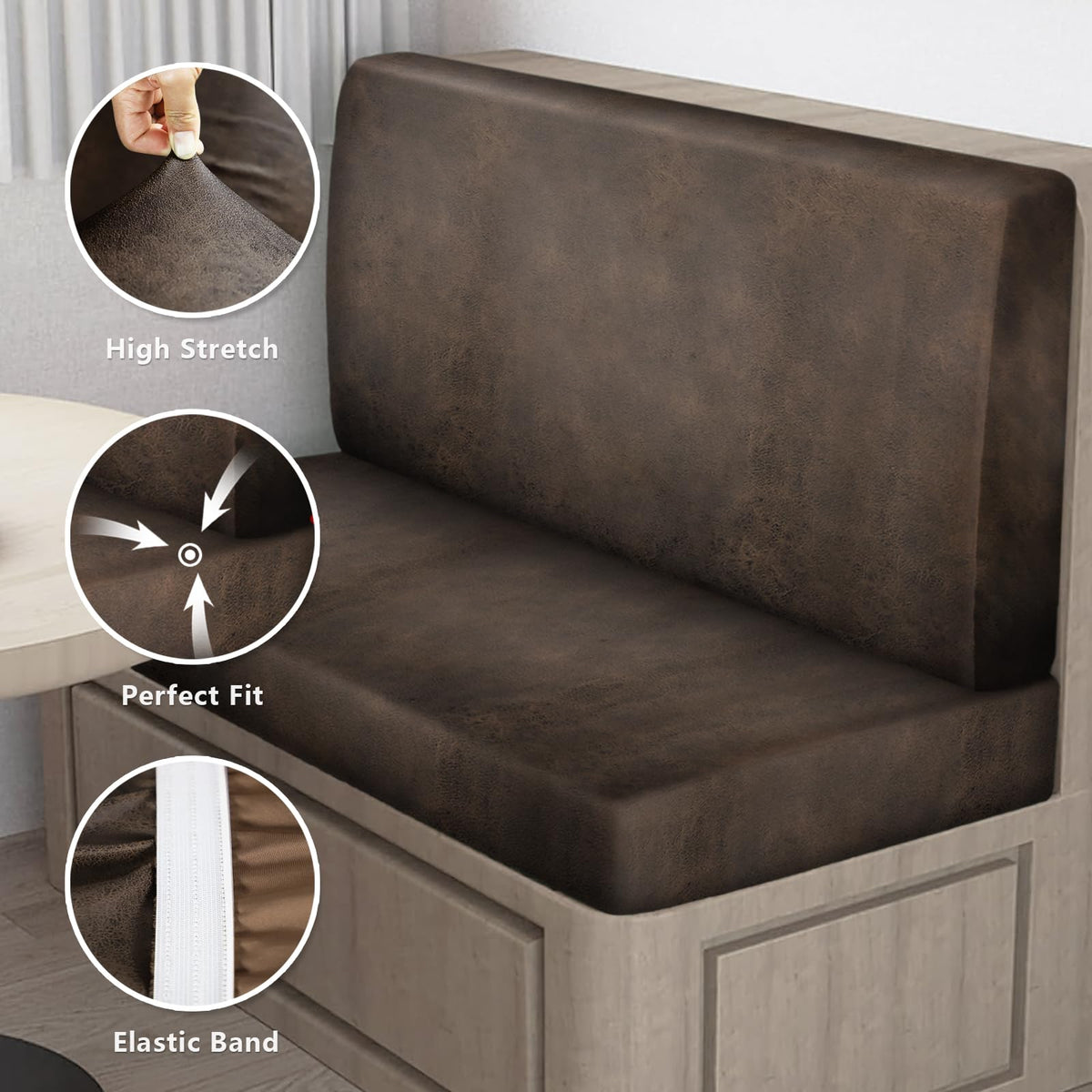 ANARACHON slipcovers with elastic bands, quick and secure installation for RV cushions.