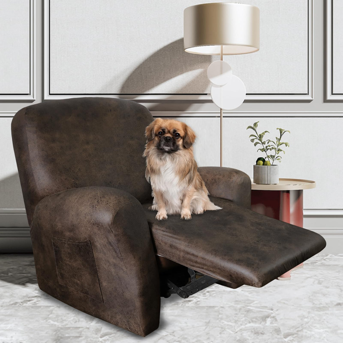 ANARACHON dark brown leather-like recliner cover on a chair