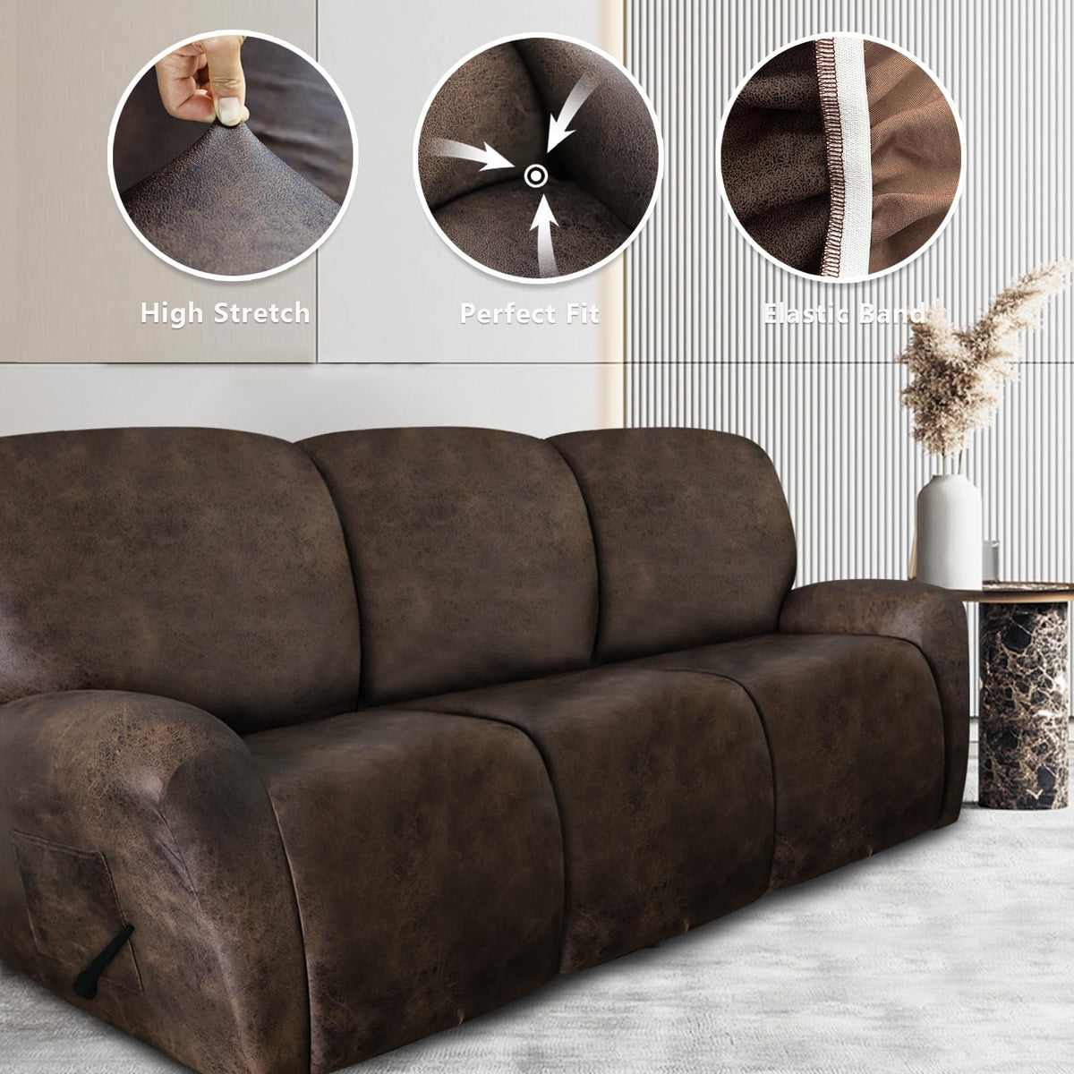 ANARACHON leather-look recliner cover fits 72-93 inch couches for three seats.