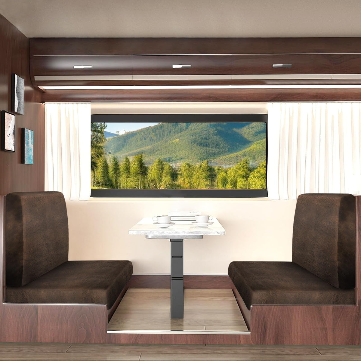 ANARACHON leather-look RV dinette backrest cover in brown, breathable and easy to clean.