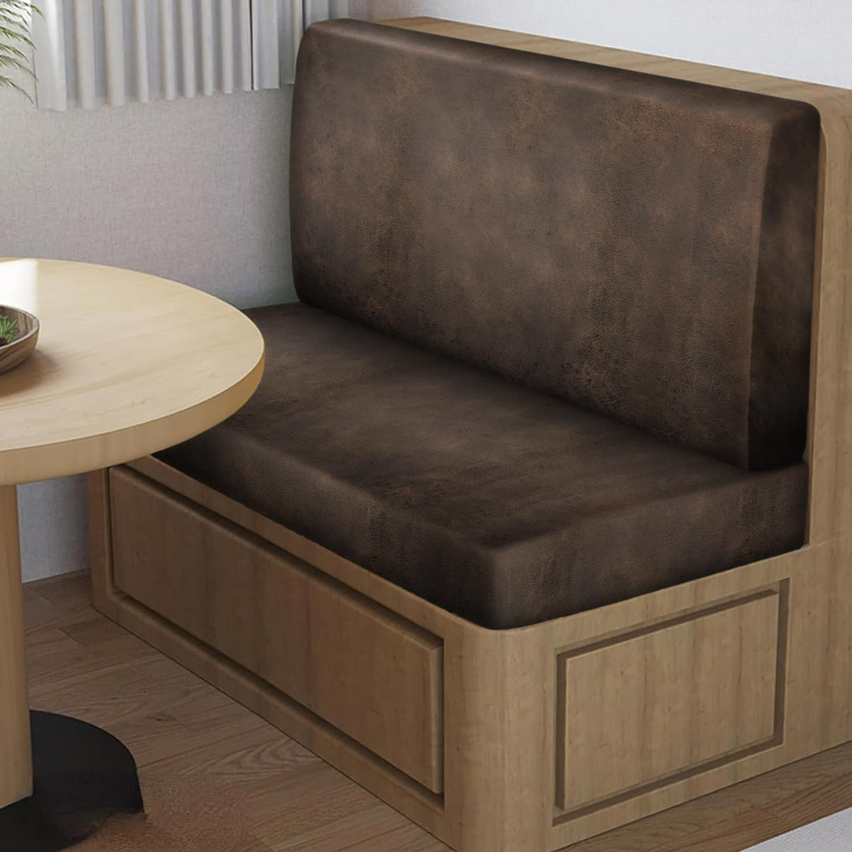 ANARACHON leather-look RV dinette cushion cover close-up of stretch fabric for a comfortable fit.