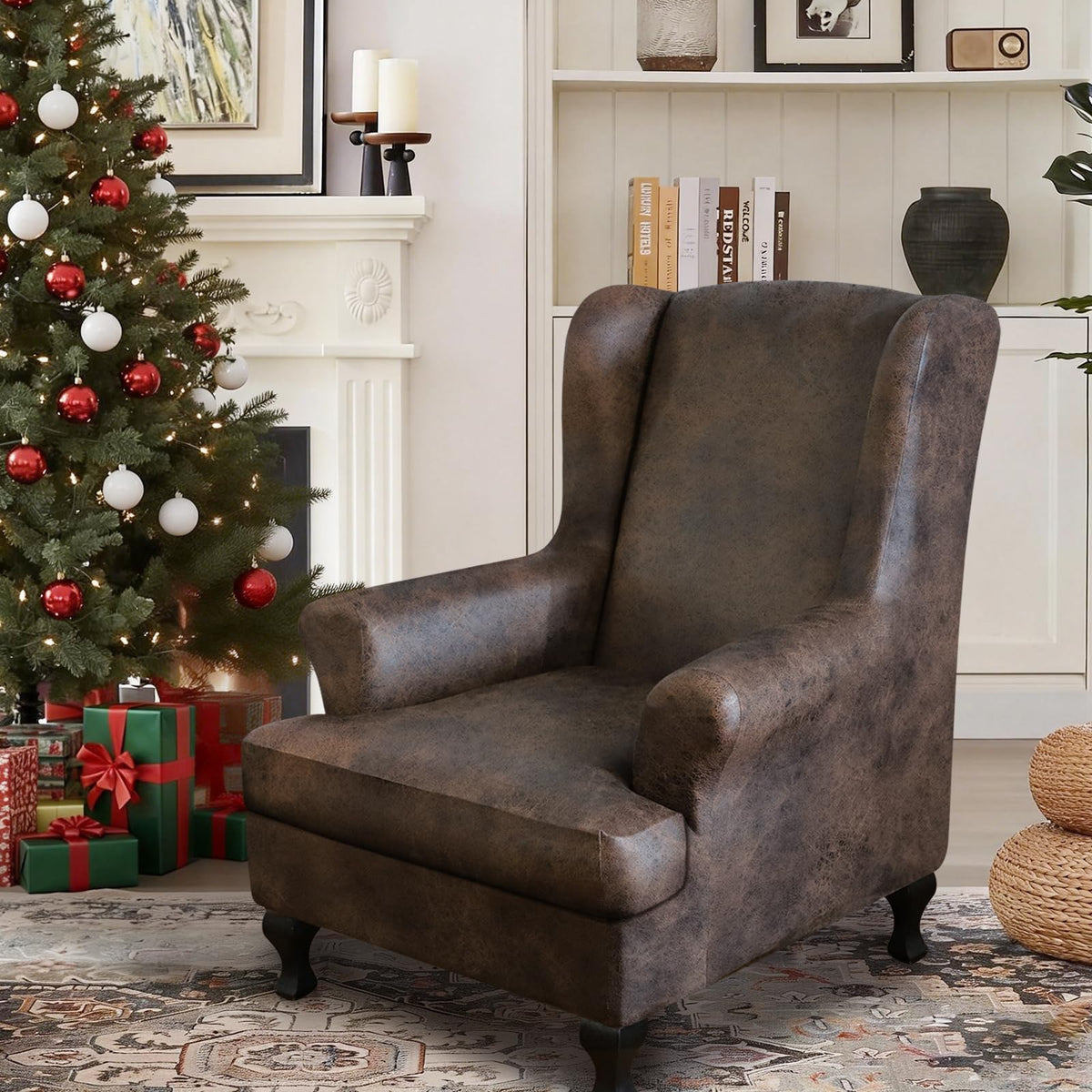 ANARACHON living-room upgrade with leather-look chair cover adds style.