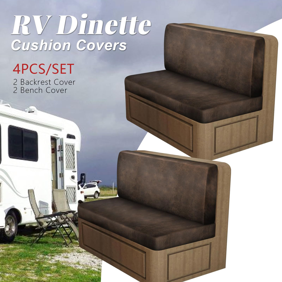 ANARACHON brown leather-like RV couch protector shields against spills and pet hair.