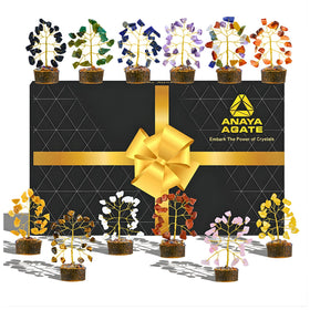 ANAYA AGATE Crystal Tree mini-7chakra on desk promotes calm, focused energy.
