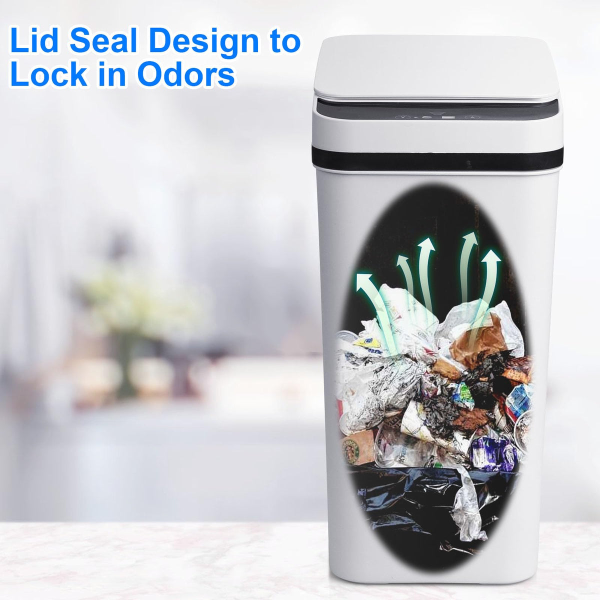 Anborry smart touchless trash can removable lid enables quick bag changes.