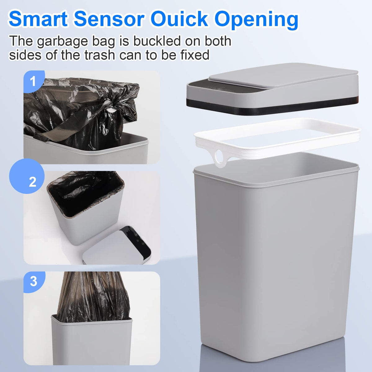 Anborry smart touchless trash can silent lid provides quiet operation.