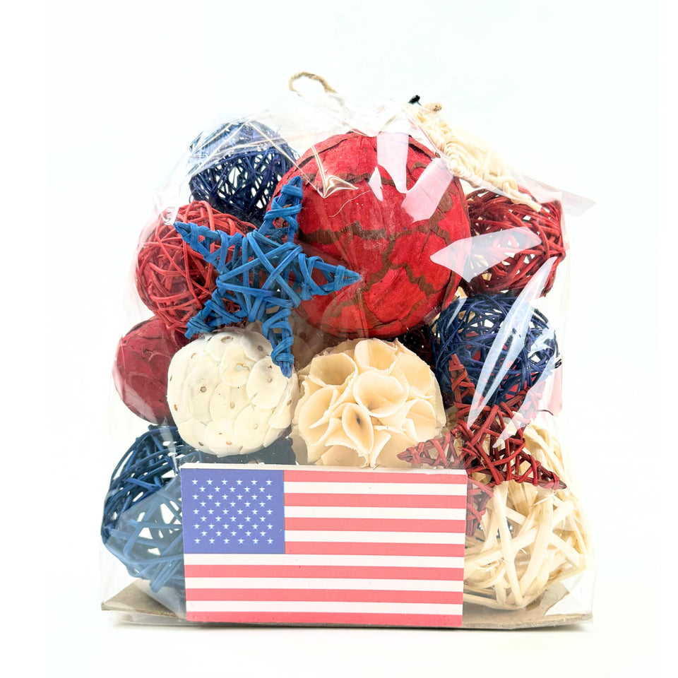 ANDALUCA American Flag decorative orbs bag for patriotic decor and vase filler.
