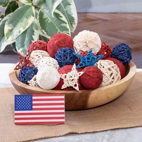 ANDALUCA American flag wood plaque with 50 stars and stripes enhances centerpieces.