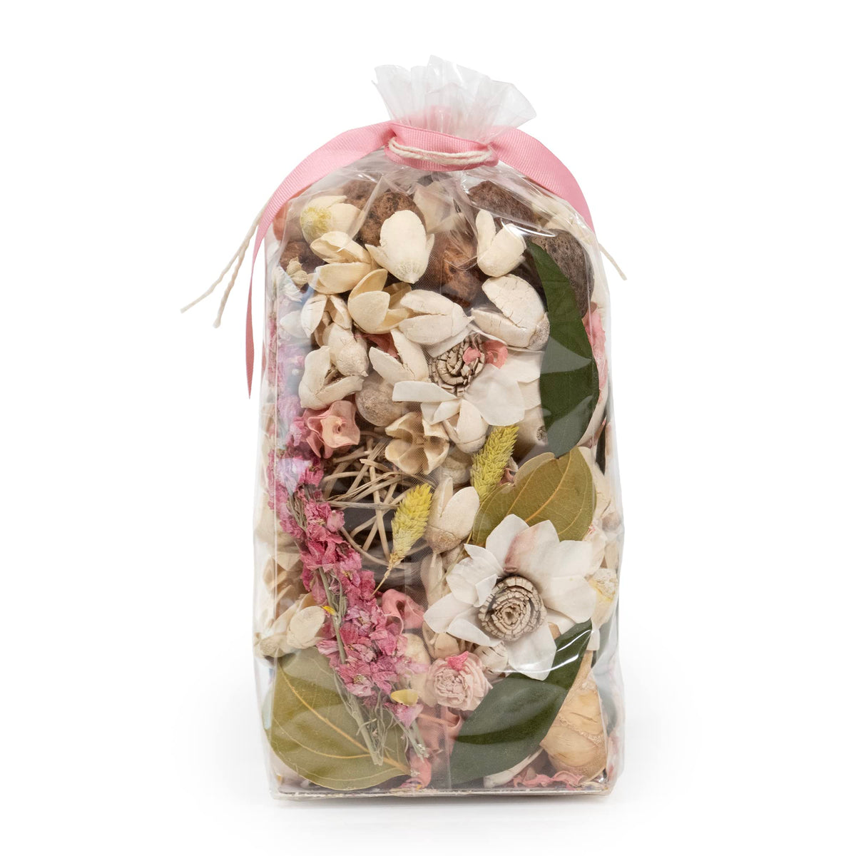 ANDALUCA pink botanicals potpourri creates a visual centerpiece.