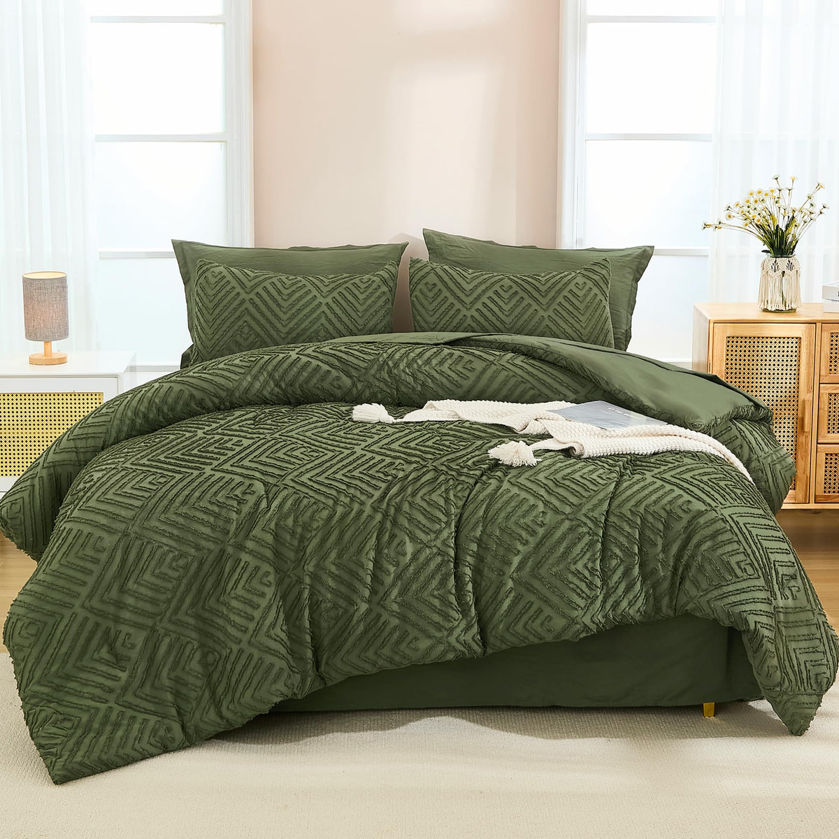 Andency seven-piece bedding set includes comforter, sheets, pillowcases, and shams.