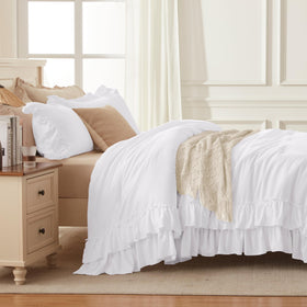 Andency white ruffle pillowcases pair with the comforter for cohesive style.
