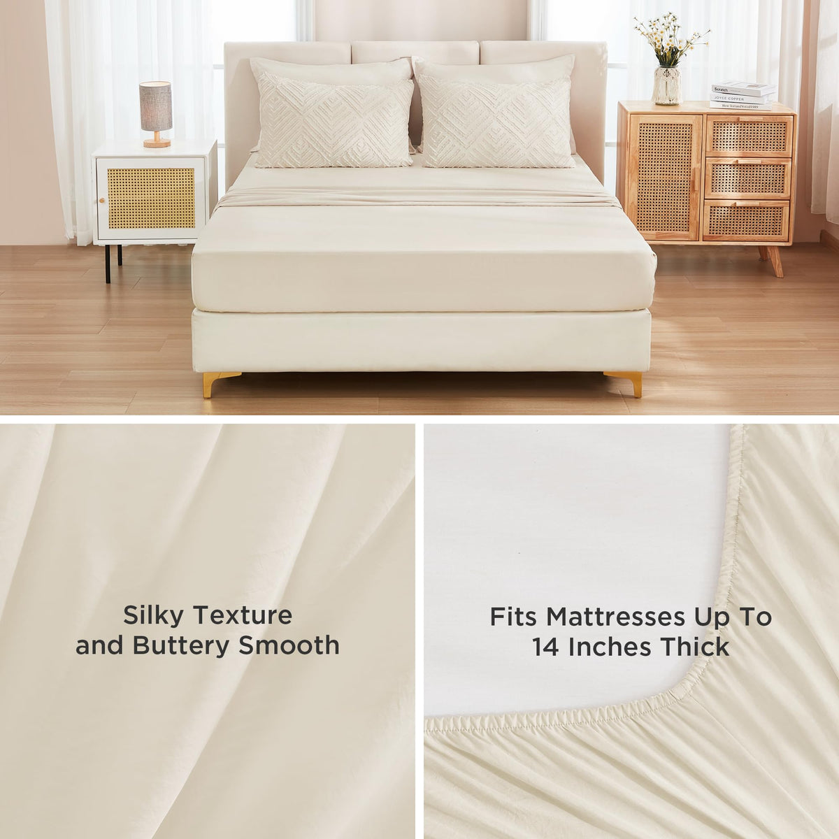 Andency fitted sheet with 14-inch pocket keeps the mattress secure.