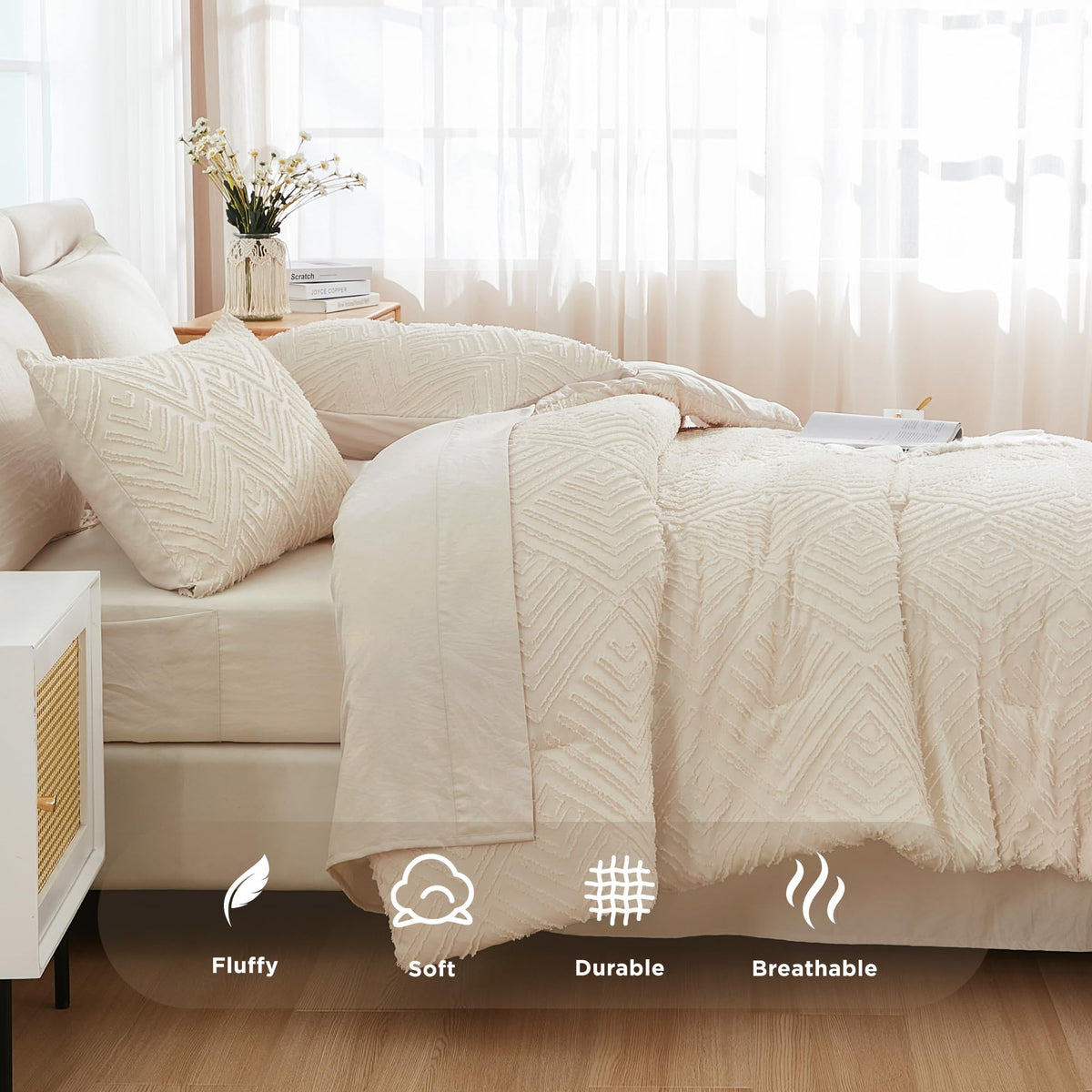 Andency shams finish the look with coordinated texture.