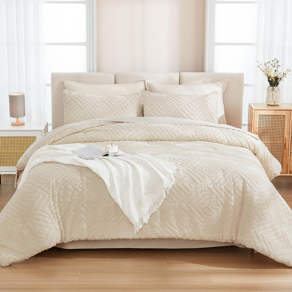 Andency bed in a bag king beige stitching detail highlights durability.