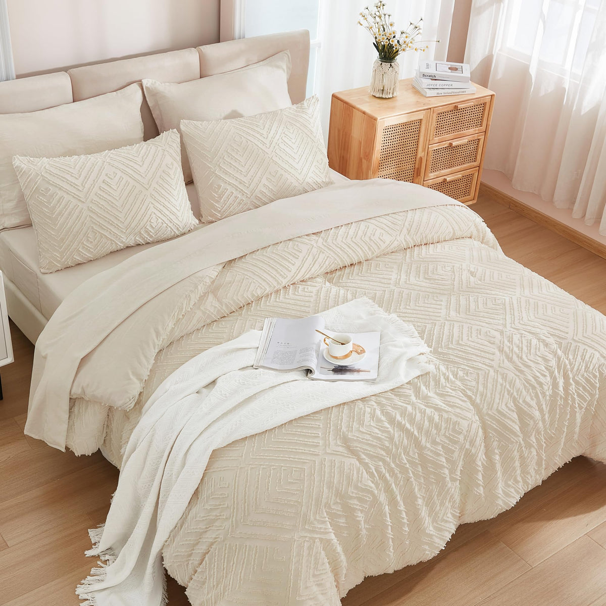 Andency bed in a bag king beige tufted design elevates a chic bedroom.