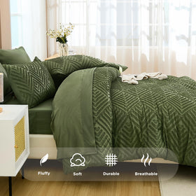 Boho olive green bedding idea for a relaxed modern bedroom.