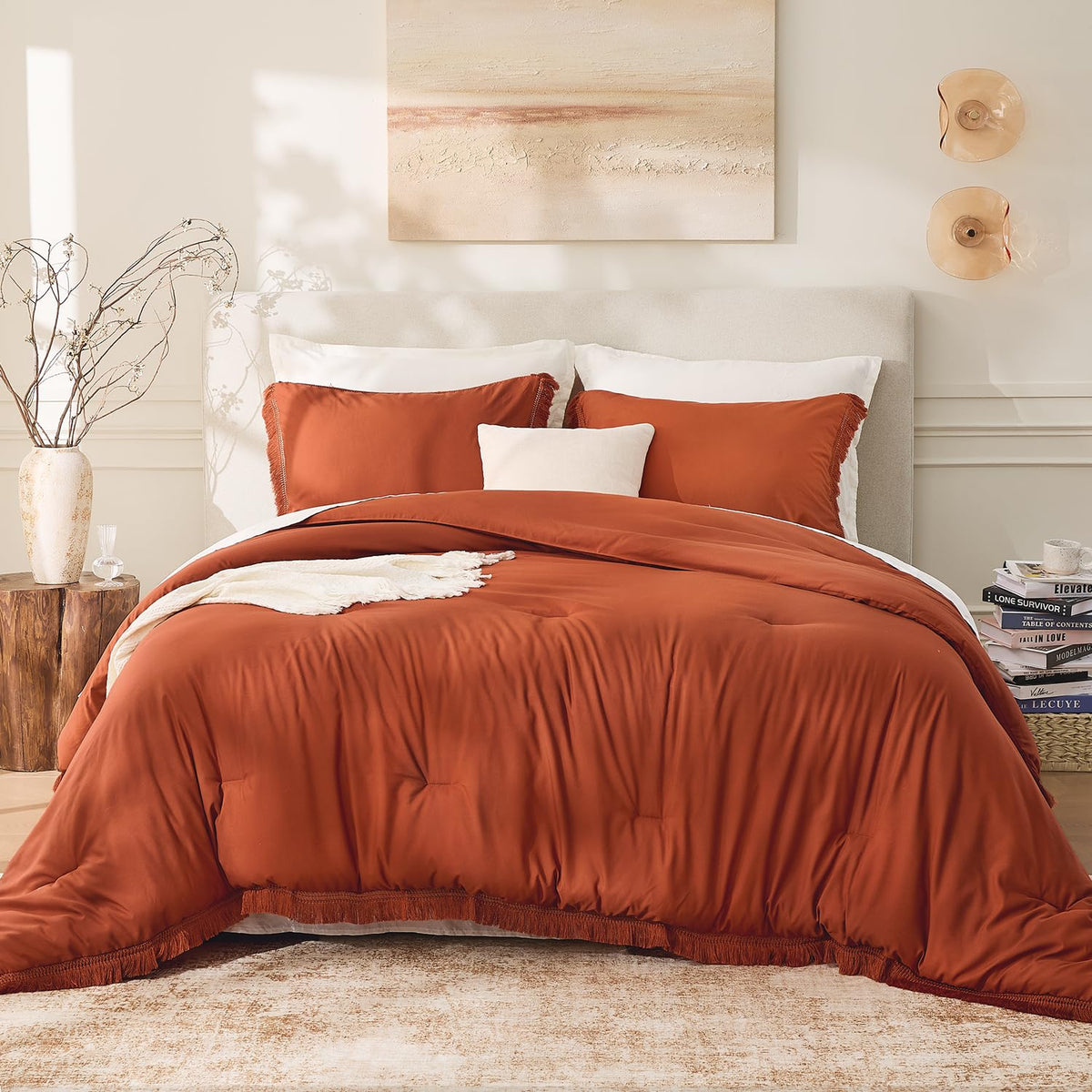 Andency boho tassel comforter close-up showing premium stitching.
