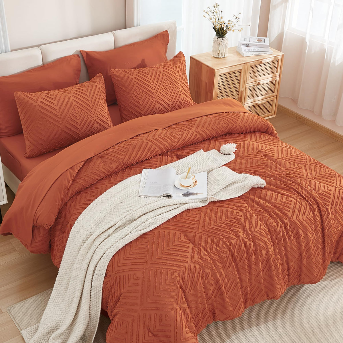 Andency boho terracotta bedroom setup demonstrates chic relaxed styling