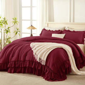 Andency burgundy comforter queen size, soft fabric for all-season comfort